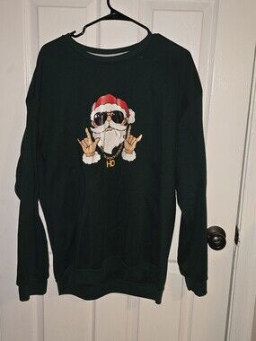 NFINITY Dark Green Holiday Santa Graphic Crewneck Sweatshirt